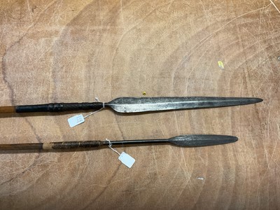 Lot 959 - Two antique African spears, together with an old African Lion spear tip. (3)