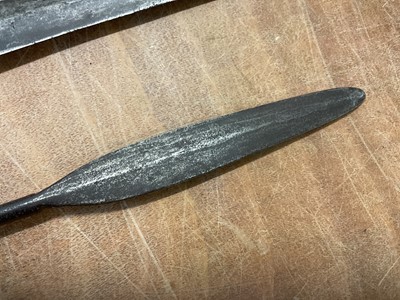 Lot 959 - Two antique African spears, together with an old African Lion spear tip. (3)