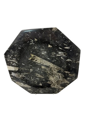 Lot 261 - Belemnite fossil marble octagonal dish, 28cm wide