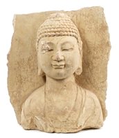 Lot 998 - Antique Chinese carved stone relief bust of...