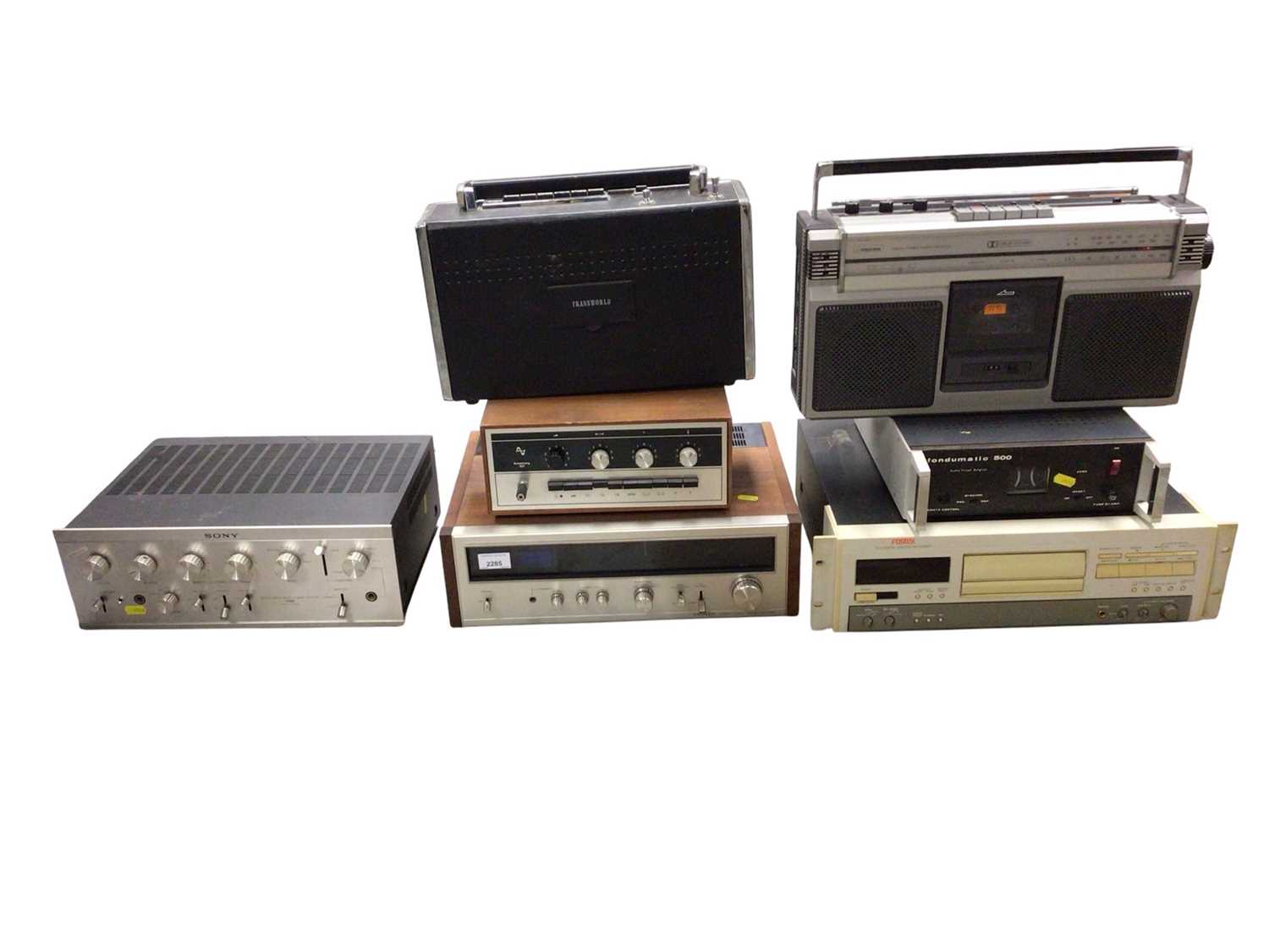 Lot 2285 - Group of audio equipment, including a Pioneer TX-8100 stereo tuner, Armstrong 521 amplifier, boombox, etc