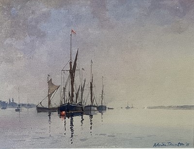 Lot 44 - Adrian Taunton watercolour - 'Morning on the Orwell', signed and dated 2011, 19.5cm x 26cm, together with two Seago prints (3)