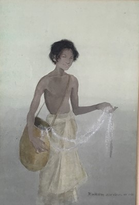 Lot 81 - Indian watercolour of a boy, signed lower right, 29cm x 19.5cm, in glazed frame