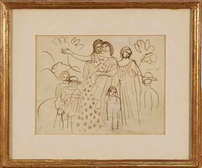 Lot 1359 - *Augustus John (1878-1961) pen and ink sketch of figures, in glazed gilt frame Provenance: purchased by the Viscountess Blakenham from Admiral Sir Caspar John, circa 1968