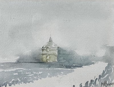 Lot 21 - 20th Century watercolour of Château Latour in the mist, signed M.Brown and dated '87, 15.5cm x 20cm, in glazed frame