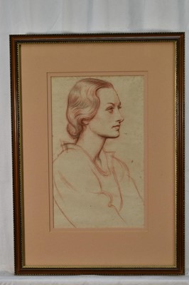 Lot 1338 - William Rothenstein (1872-1945) pencil and chalk portrait of a lady in profile, 34cm x 20.5cm, in glazed frame