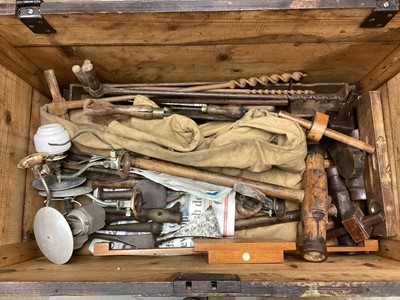 Lot 551 - Antique pine tool box together with collection of ship rights tools