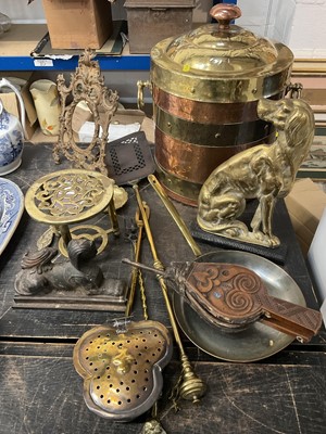 Lot 162 - Brass lidded coal bin and other copper and brass