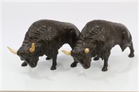 Lot 1012 - Pair of antique bronzed models of bison - each...