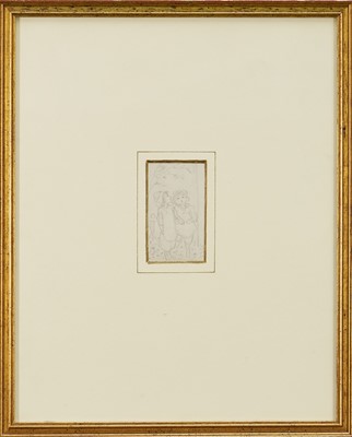 Lot 1332 - Kate Greenaway (1846-1901) pencil sketch - Out for a Walk, 7.5cm x 5cm, in glazed frame