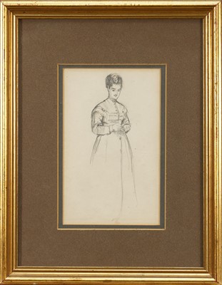 Lot 1331 - Helen Allingham (1848-1926) pencil drawing 'Study of a Lady', from a sketchbook, 17.5cm x 11cm, in glazed frame