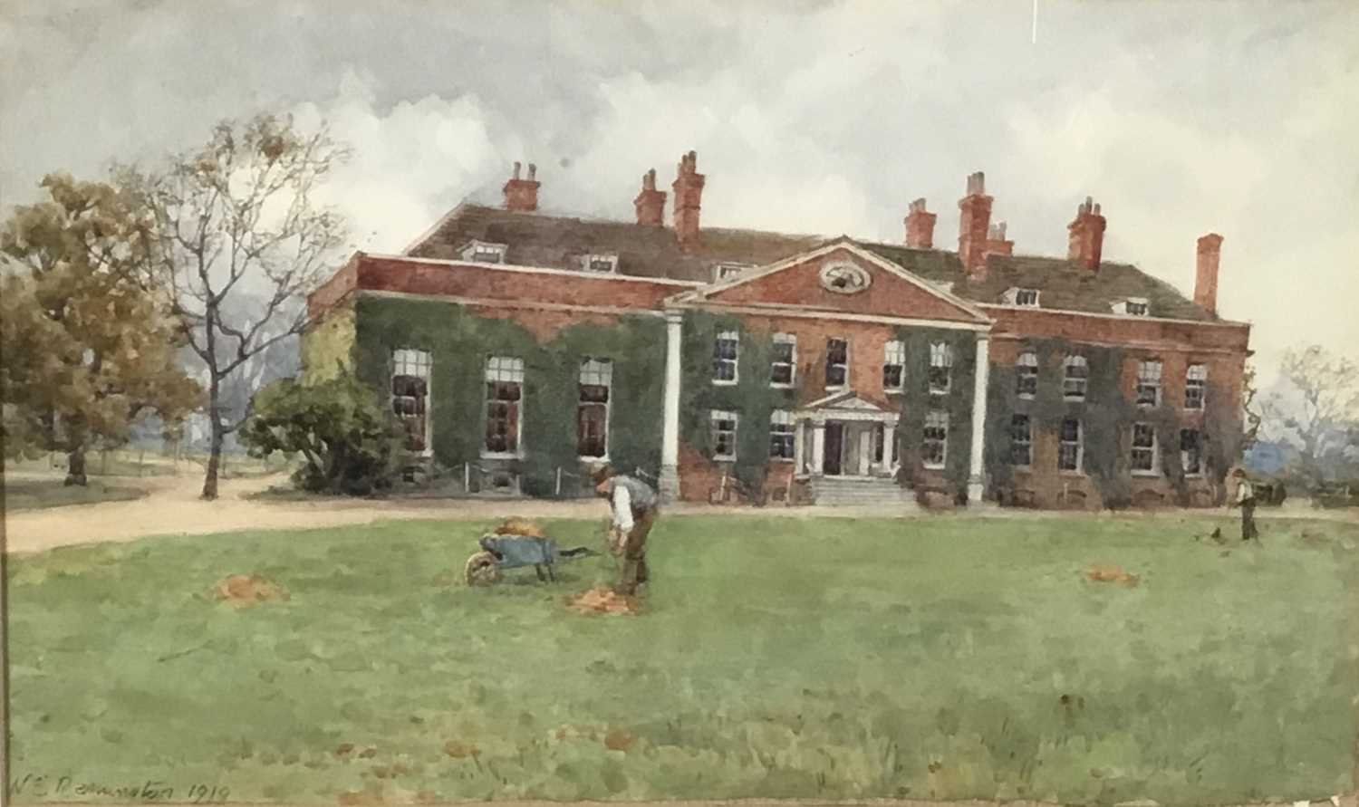 Lot 141 - N. E. Remington 1918 watercolour - view of a country house, signed and dated, in glazed frame