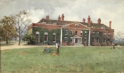 Lot 141 - N. E. Remington 1918 watercolour - view of a country house, signed and dated, in glazed frame