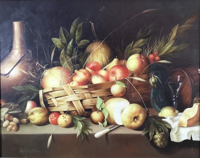 Lot 136 - Continental School oil on panel - Still Life, signed indistinctly, 36cm x 46cm, framed