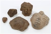 Lot 1015 - Five pre-Columbian pottery mask fragments -...