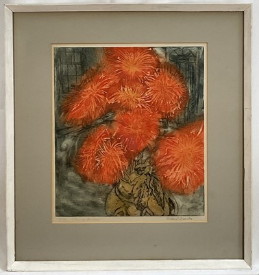 Lot 1165 - *Richard Bawden (1936-2024) signed coloured etching - Chrysanthemums, 24/40, 39cm x 34cm, in glazed frame