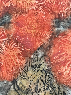 Lot 1165 - *Richard Bawden (1936-2024) signed coloured etching - Chrysanthemums, 24/40, 39cm x 34cm, in glazed frame