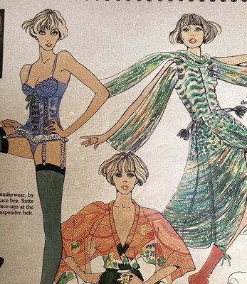 Lot 1457 - Sonya Todd (Contemporary), mixed media fashion drawing of Joanna Lumley