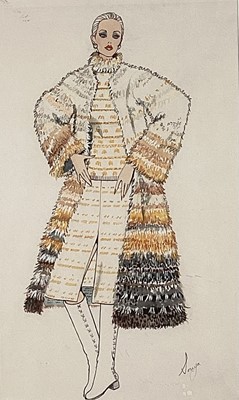 Lot 1457 - Sonya Todd (Contemporary), mixed media fashion drawing of Joanna Lumley