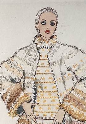 Lot 1457 - Sonya Todd (Contemporary), mixed media fashion drawing of Joanna Lumley
