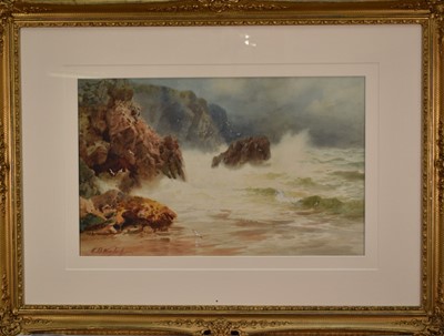 Lot 1335 - Henry Bowser Wimbush (1861-1943) pair of watercolours - Coastal views with waves crashing on the shore