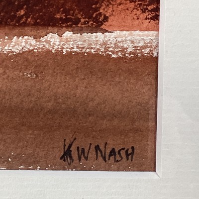 Lot 70 - Keith Nash, watercolour, Norfolk landscape entitled 'Fire Sky', signed, 25cm x 25cm, framed and glazed
