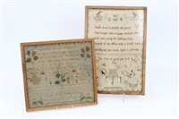 Lot 1023 - George III needlework sampler, signed and...