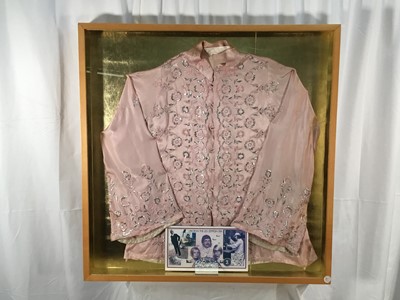 Lot 26 - Richard Drew, known as Zacron (British, 1943-2012) stage costume, embroidered shirt, in glazed frame