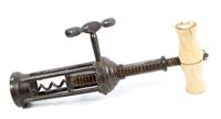 Lot 1025 - 19th century steel and bone-handled corkscrew,...