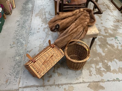 Lot 550 - Two wicker items and a vintage ladies fur coat (3).