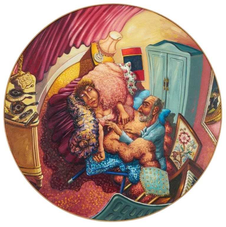 Lot 1119 - *Anthony Green RA (b. 1939-2023) oil on board - The Spare Room - Embassy Lodge (small version II 1991) signed and dated, 75cm x 75cm