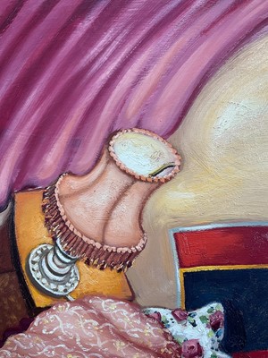 Lot 1119 - *Anthony Green RA (b. 1939-2023) oil on board - The Spare Room - Embassy Lodge (small version II 1991) signed and dated, 75cm x 75cm