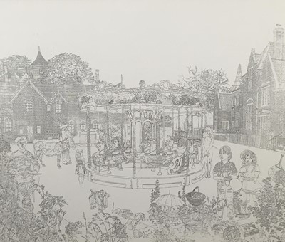 Lot 105 - Richard Drew, known as Zacron (British, 1943-2012) archival print - A place in time: Cartoon for oil on panel, signed and titled to mount, 57 x 70cm, glazed frame