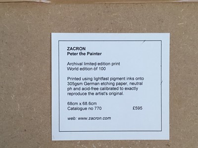 Lot 277 - Richard Drew, known as Zacron (British, 1943-2012) archival print - portrait of an artist - Peter Baldwin, signed, titled and numbered 2/50, image 57 x 57cm, glazed frame