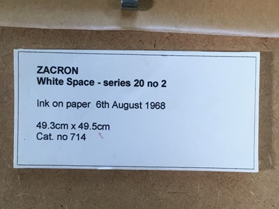 Lot 267 - Richard Drew, known as Zacron (British, 1943-2012) ink on paper - White space, 1968, signed titled and dated, 50 x 48cm, glazed frame