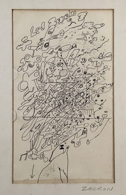 Lot 107 - Richard Drew, known as Zacron (British, 1943-2012), pen and ink - Improvisation on Led Zeppelin, signed, 32 x 19cm, and a similar doodle. (2)