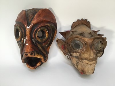 Lot 125 - Richard Drew, known as Zacron (British, 1943-2012) two papier mache masks, circa 1975, together with two plaster cast and painted standing models (both with deterioration)