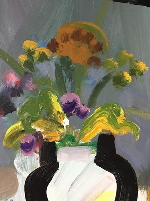 Lot 76 - John Burman (b.1936) oil on board - ‘Pot with Flowers’, signed, 40cm x 36cm, framed