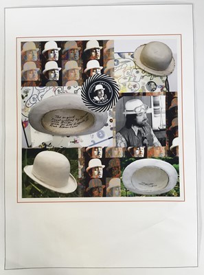 Lot 130 - Richard Drew, known as Zacron (British, 1943-2012) homage to Zacron: One off archival print featuring his iconic white bowler, 1960s black and white photographic portrait of Zacron, together wit...