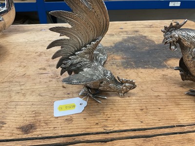 Lot 20 - Pair of white metal fighting cockerels