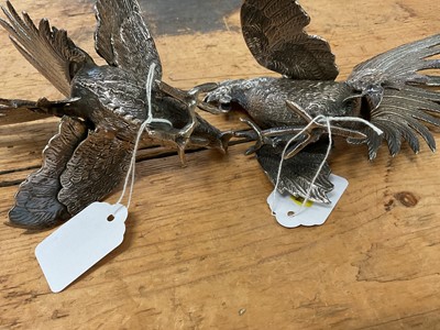 Lot 20 - Pair of white metal fighting cockerels