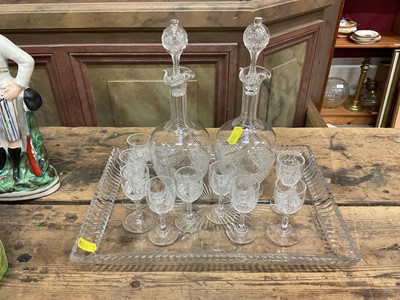 Lot 42 - Good quality Edwardian cut glass liqueur set comprising a pair of decanters and nine glasses on a rectangular cut glass tray