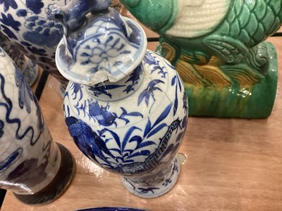 Lot 430 - Large 19th century Chinese Canton porcelain punch bowl, two 18th century Chinese export porcelain punch bowls, five 29th century Chinese porcelain vases, Chinese pottery roof tile and other cera...