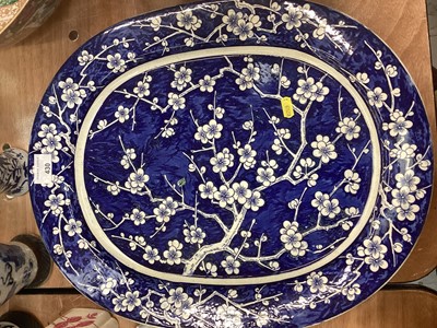 Lot 430 - Large 19th century Chinese Canton porcelain punch bowl, two 18th century Chinese export porcelain punch bowls, five 29th century Chinese porcelain vases, Chinese pottery roof tile and other cera...