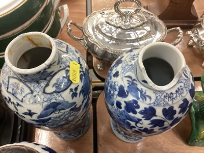 Lot 430 - Large 19th century Chinese Canton porcelain punch bowl, two 18th century Chinese export porcelain punch bowls, five 29th century Chinese porcelain vases, Chinese pottery roof tile and other cera...