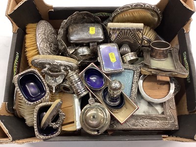 Lot 1098 - Collection of silver and white metal items to include Edwardian silver mounted photograph frames, Victorian blotter, silver condiments, etc