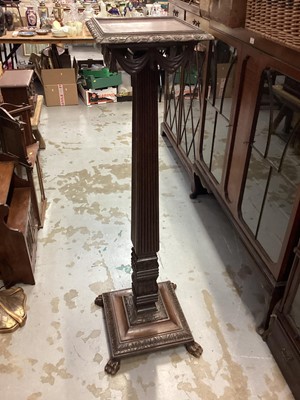 Lot 1241 - Victorian mahogany torchere stand with frieze decoration and paw feet