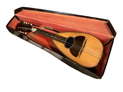 Lot 265 - Italian barrel back mandolin, cased, with sheet music