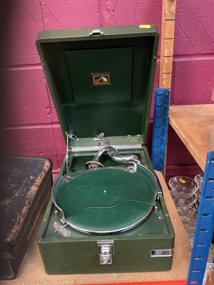 Lot 726 - Vintage HMV wind up gramophone in green case.