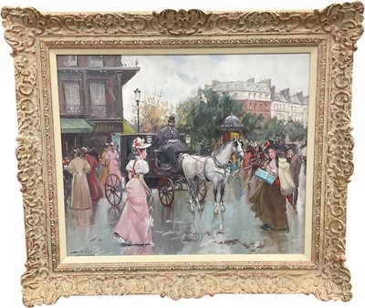 Lot 830 - Two Contempory oils on canvas , street scene with carriage and river view